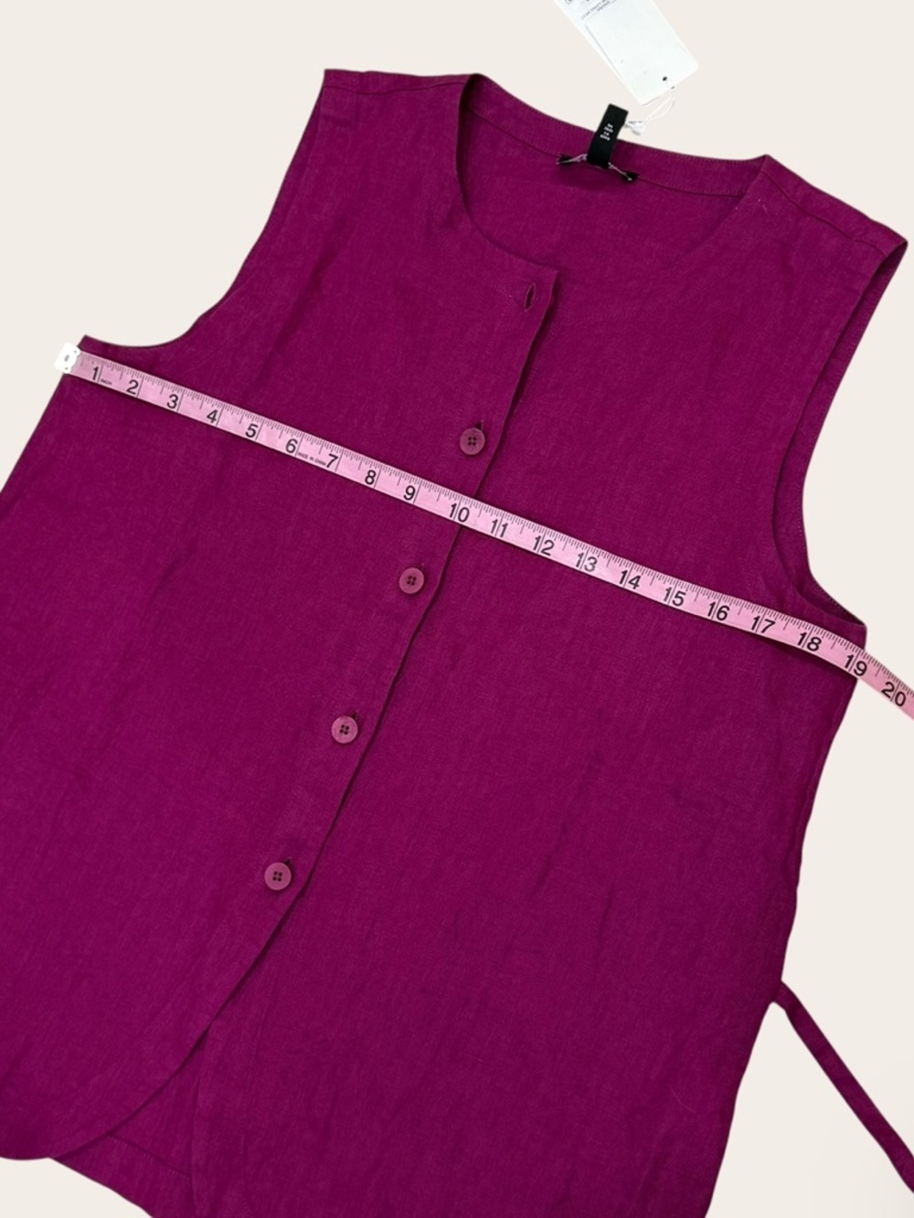 Eileen Fisher Organic Linen Crop Wide Pant & Round Neck Long Vest Set Sangria XS - Picture 15 of 16